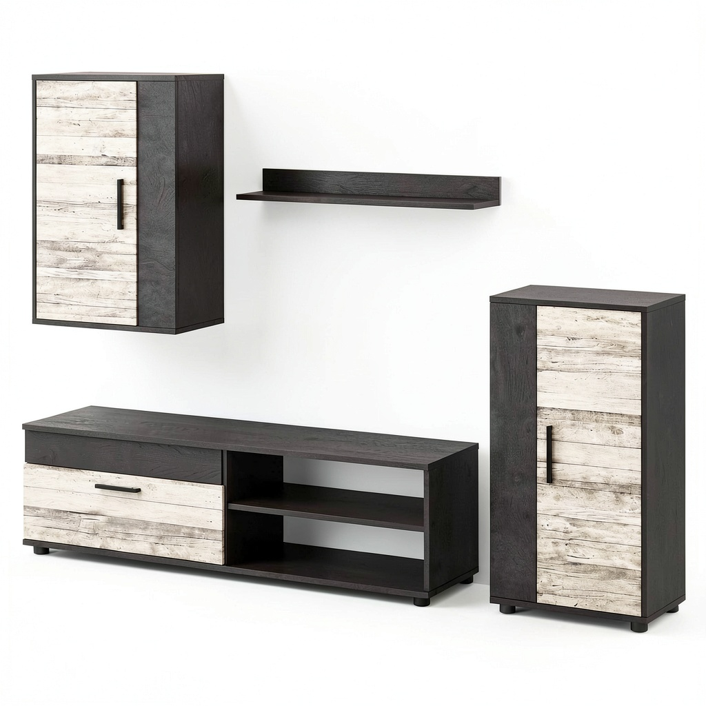 Parete attrezzata soggiorno beige Berno - Set 4 pezzi per dispositivi multimediali