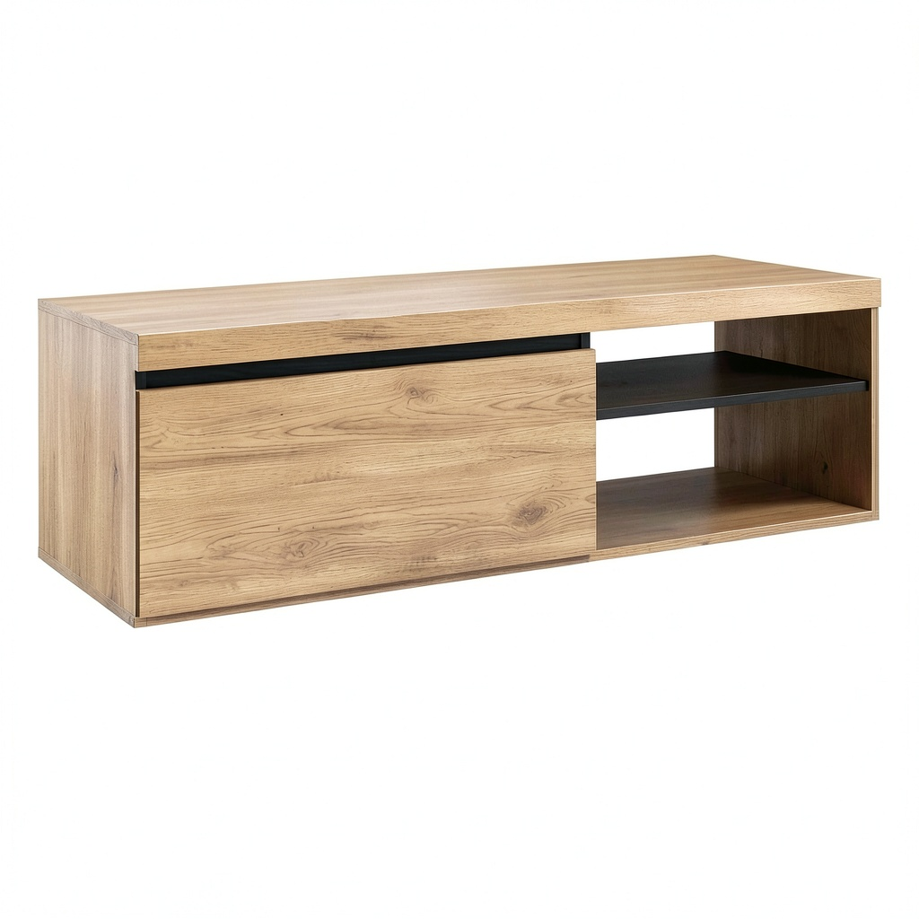Skraut Home Mobile TV Nordico in Rovere e Nero, 120x40x41 cm, 1 Anta e Ripiano
