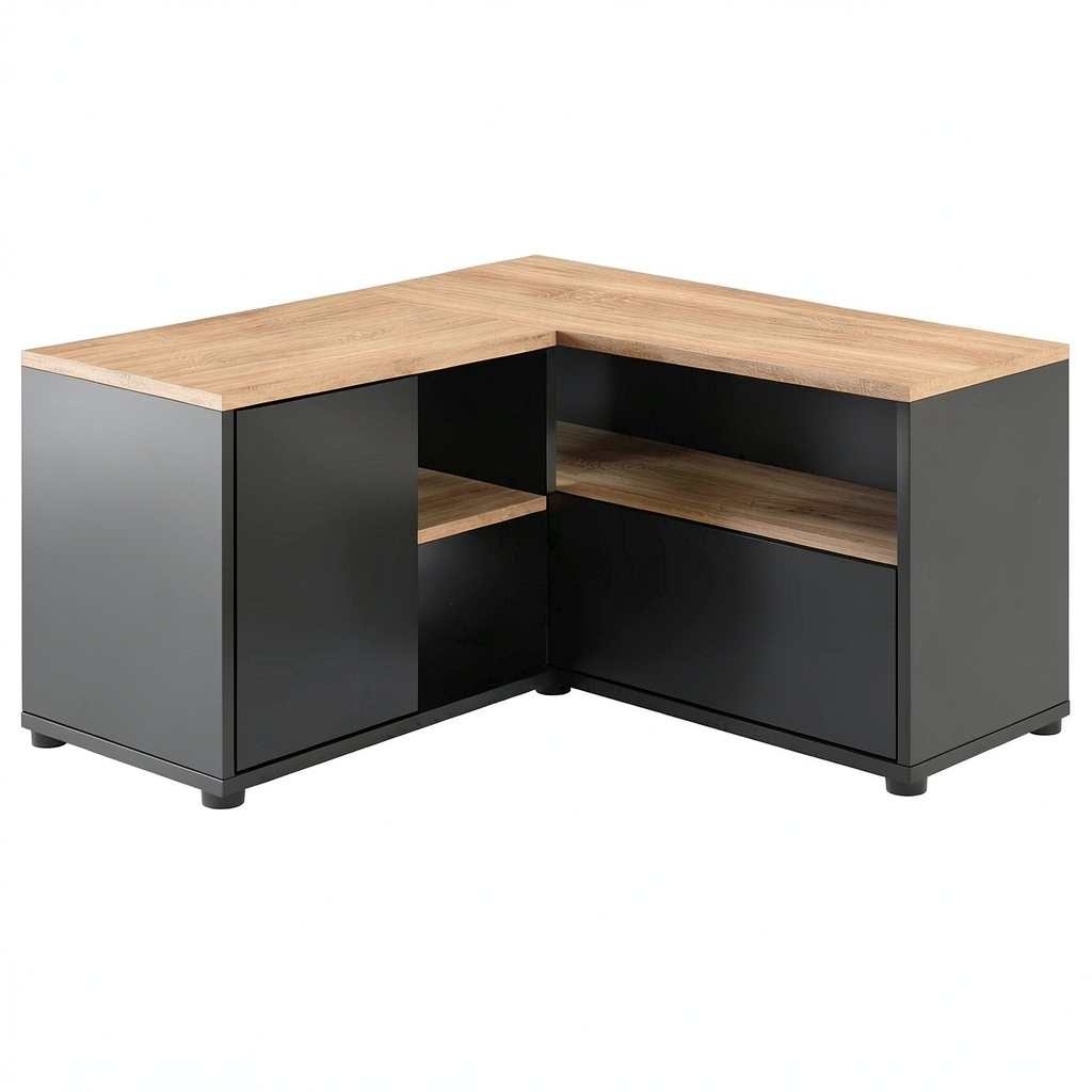 Mobile Porta TV Angolare, Nero e Rovere, 90x90x45 cm