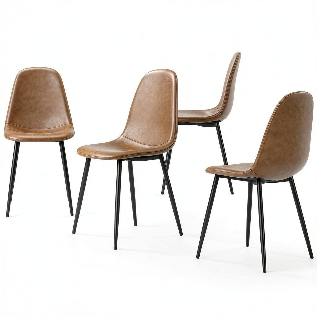 Stanew - Set di 4 Sedie da Pranzo in Ecopelle Scamosciata Scandinava Vintage, Gambe in Metallo, Marroni