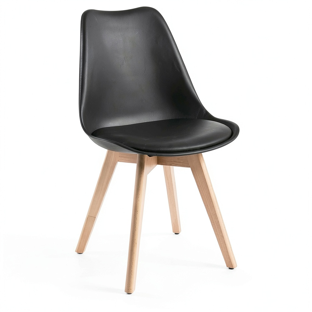 Set di 4 Sedie Moderne con Gambe in Legno e Cuscino Ergonomico, Nero