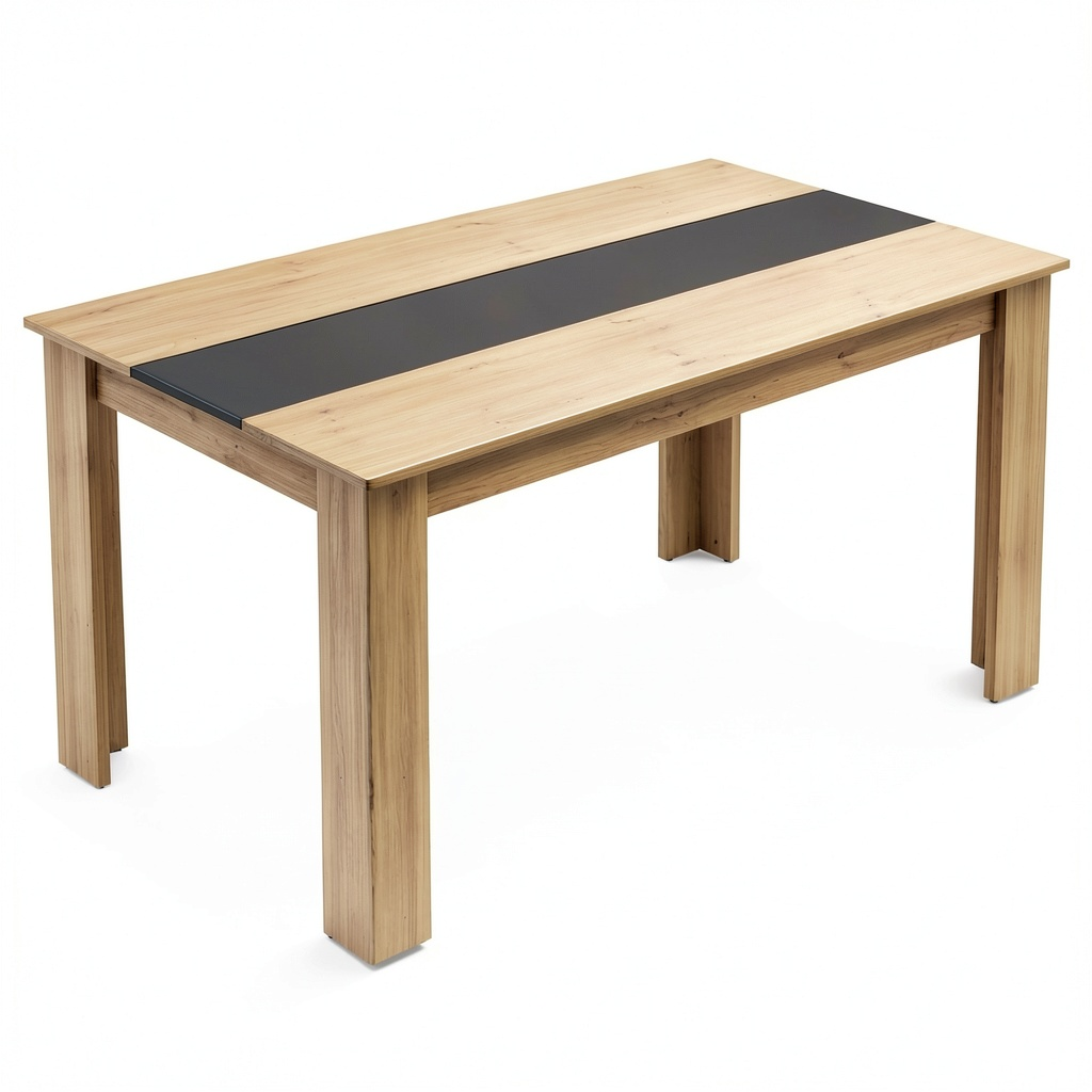 Set tavolo da pranzo con 4 sedie in similpelle grigia, 110 cm, per cucina e soggiorno, colore rovere