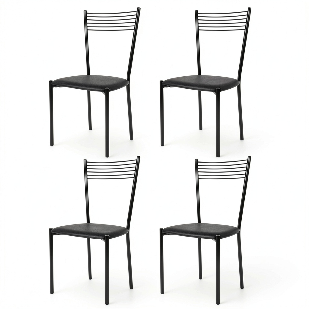 Set 4 Sedie Elegance in Acciaio Nero con Seduta in Pelle Sintetica
