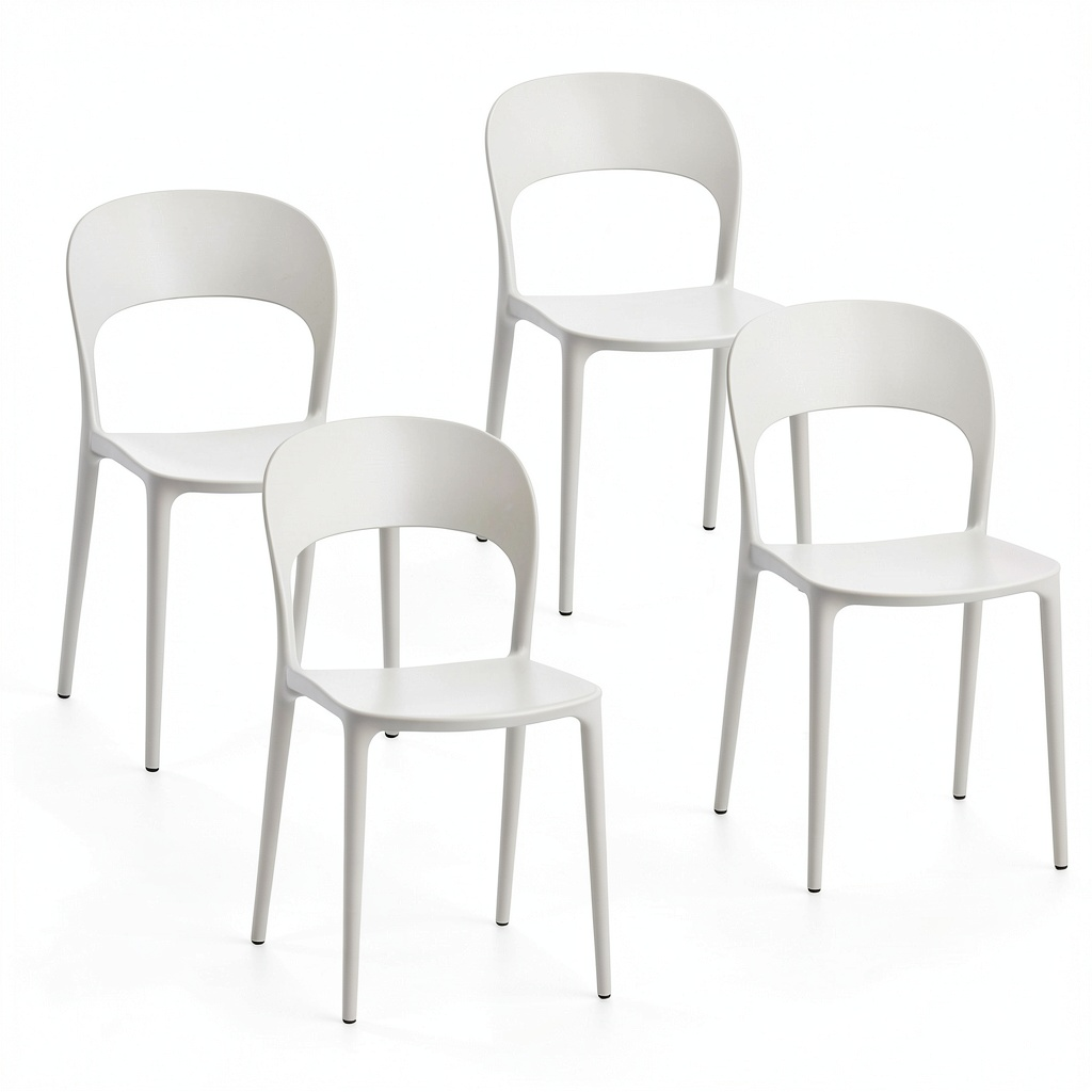 Set 4 Sedie Bianche in Plastica Impilabili con Gommini Antiscivolo