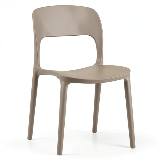 Set di 4 Sedie Impilabili KATE in Polipropilene, Resistenti ai Raggi UV, Design Moderno per Interni ed Esterni, Colore Tortora