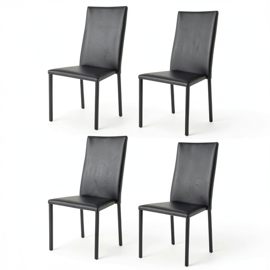 Set di 4 Sedie Impilabili Julia per Cucina, Bar e Sala da Pranzo, Struttura in Acciaio e Rivestimento in Similpelle Nera