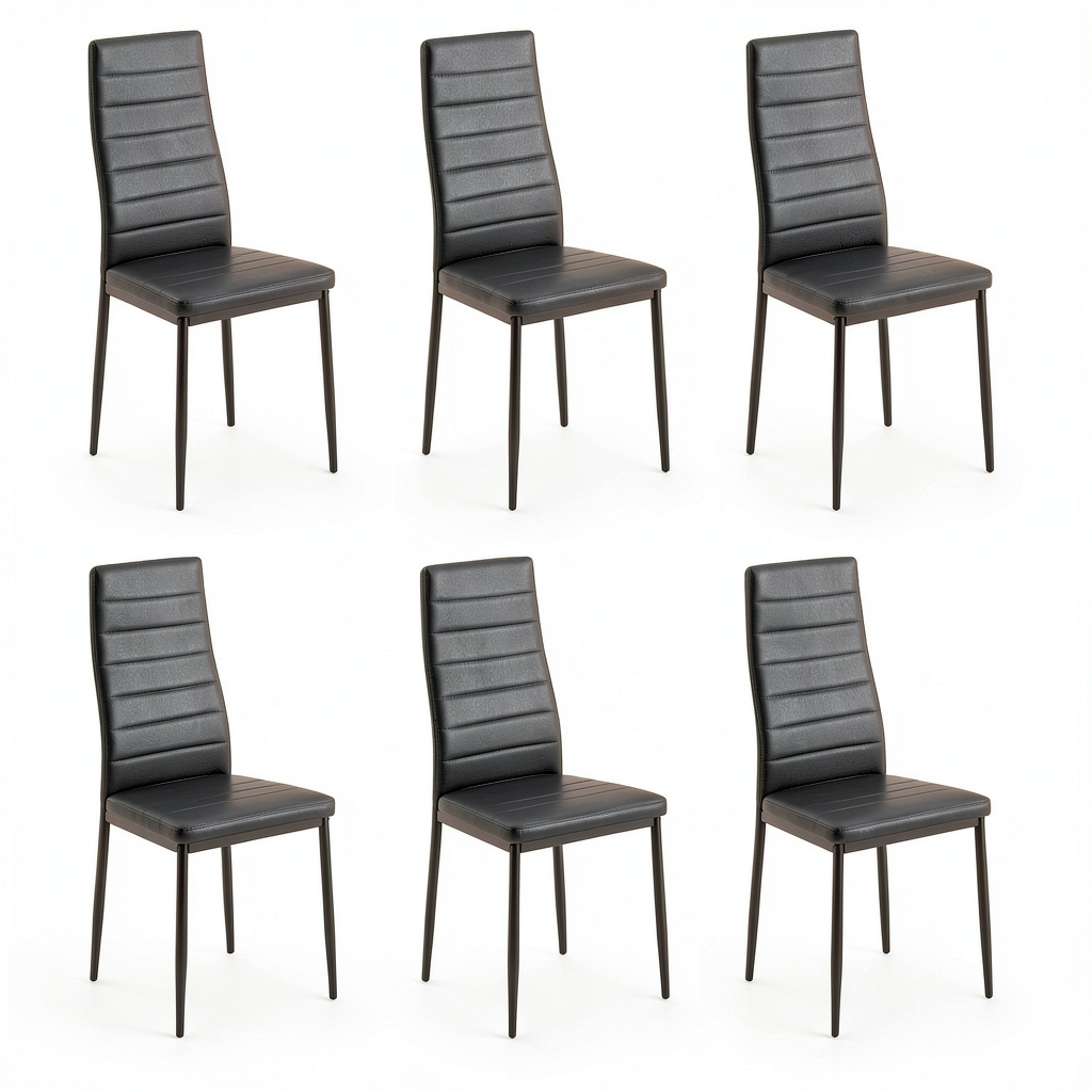 Set di 6 Sedie da Pranzo Moderne in Similpelle Nera con Gambe in Acciaio