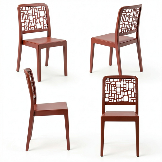 Set di 4 Sedie Impilabili in Polipropilene MEDEA, Design Moderno, Resistenza ai Raggi UV, Idrorepellente, Made in Italy, per Interni ed Esterni (Rosso Mattone)