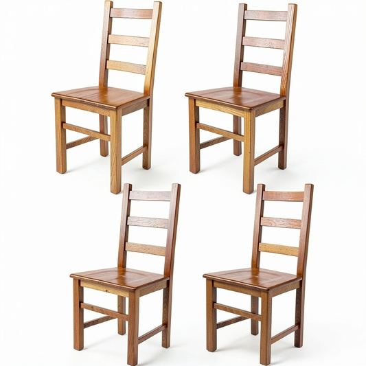 Set di 4 Sedie Rustica in Legno di Faggio per Cucina e Sala da Pranzo