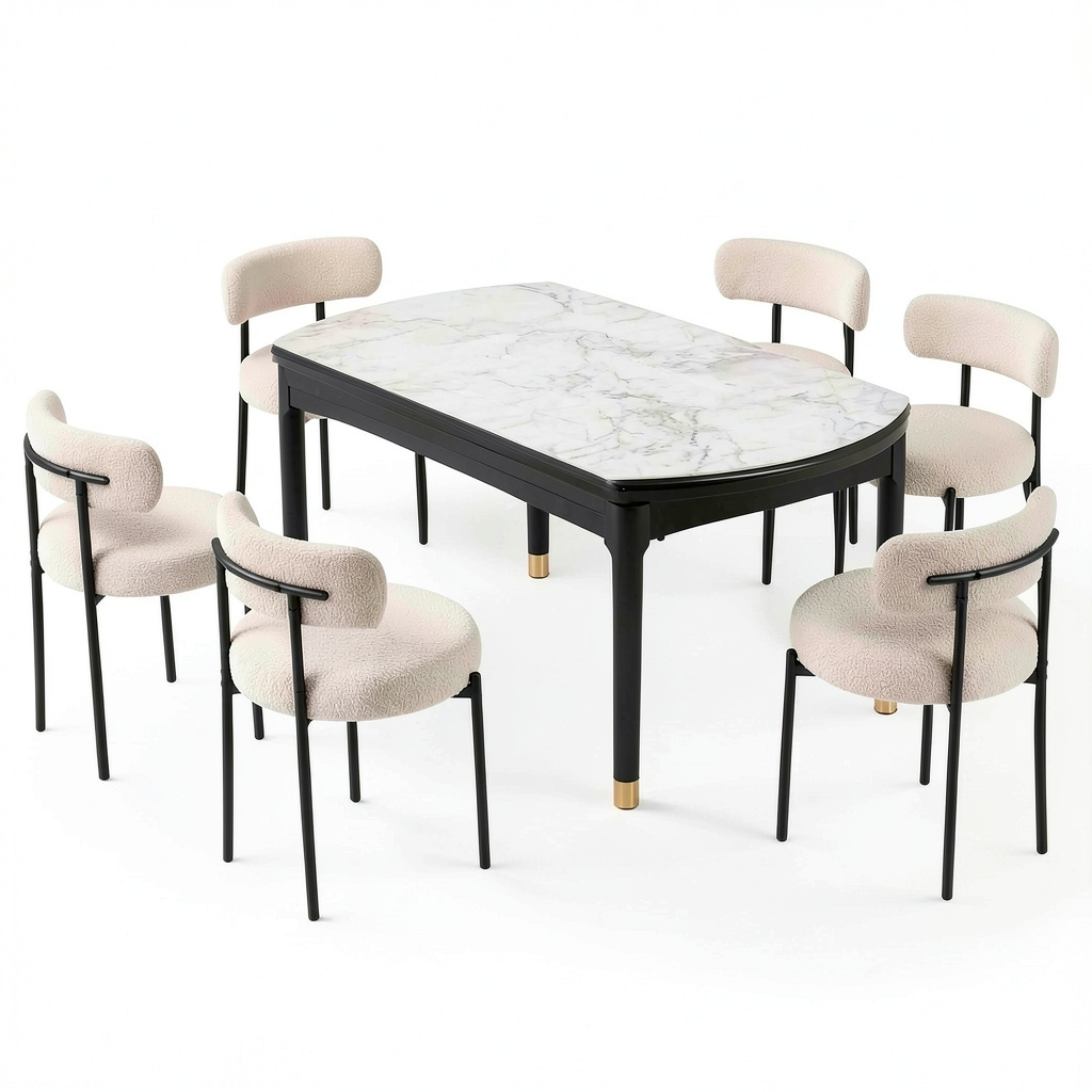 Set di 6 sedie moderne in metallo nero imbottite per sala da pranzo bianco
