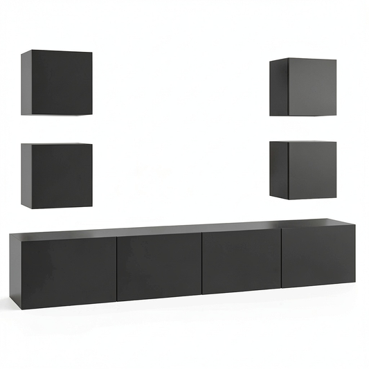 Set di Mobili TV Moderni in 6 Pezzi, Design Elegante in Truciolare Nero