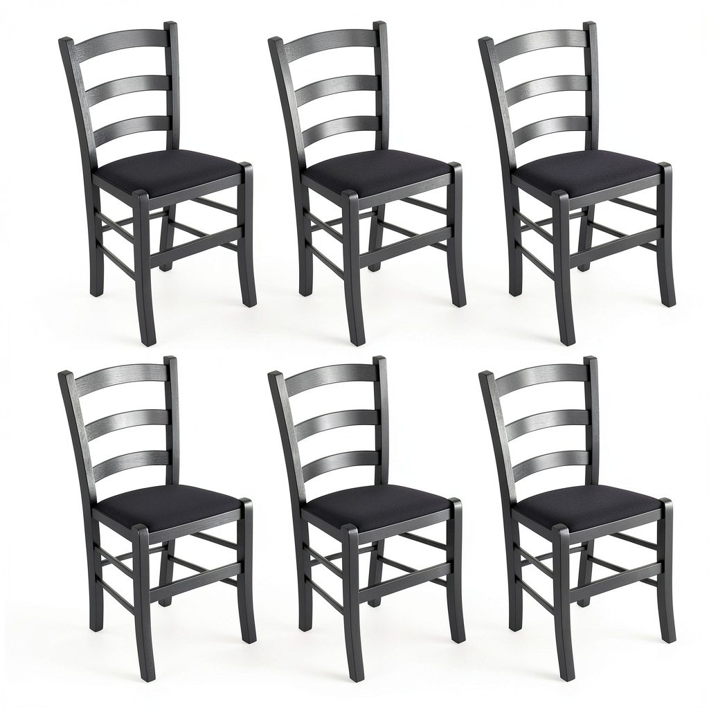 Tommychairs - Set di 6 Sedie Venezia per Cucina e Sala da Pranzo con Struttura in Faggio Nero e Seduta Imbottita