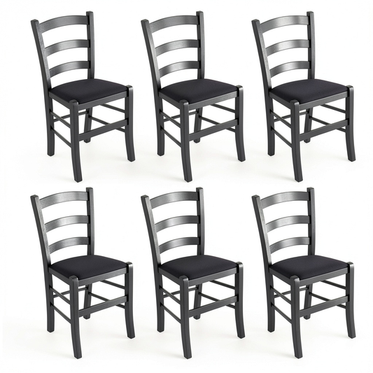 Tommychairs - Set di 6 Sedie Venezia per Cucina e Sala da Pranzo con Struttura in Faggio Nero e Seduta Imbottita