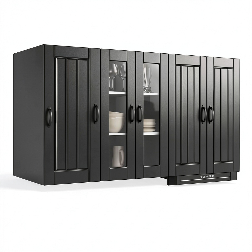 Credenza da Parete in Vetro con Doppi Ripiani e Ante, 60x31x80 cm, Adatta per Cucina e Sala da Pranzo