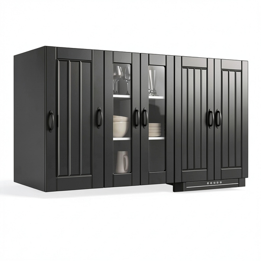Credenza da Parete in Vetro con Doppi Ripiani e Ante, 60x31x80 cm, Adatta per Cucina e Sala da Pranzo