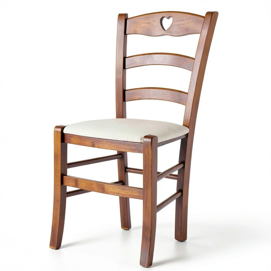 Set di 4 sedie Cuore in legno di faggio ciliegio con seduta in tessuto avorio per cucina e sala da pranzo