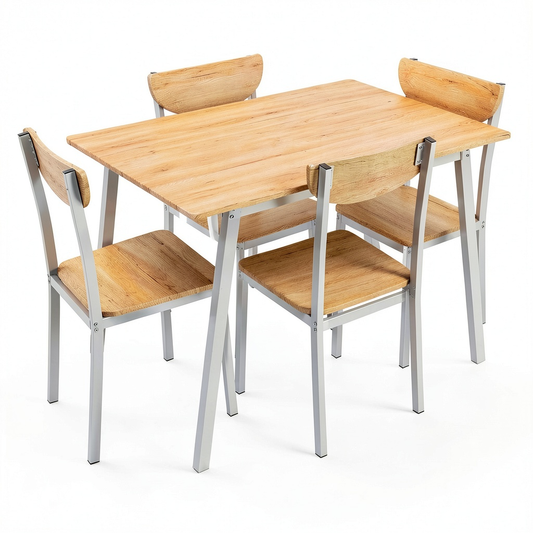 Tavolo con 4 Sedie in Metallo e MDF Bianco per Cucina e Giardino