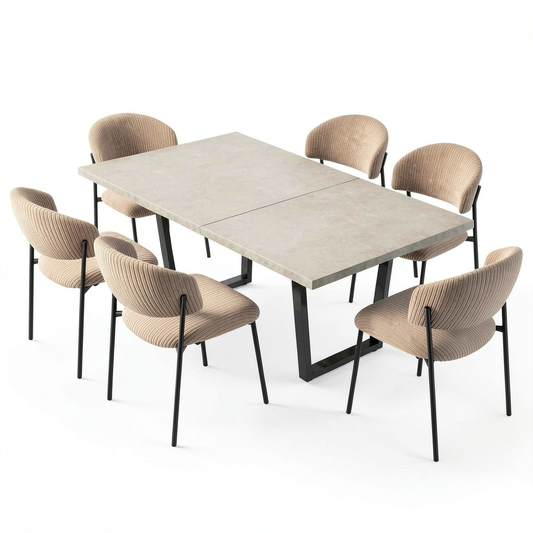 Tavolo da Pranzo Estensibile con Sedie in Velluto, Set da 6, Design Moderno