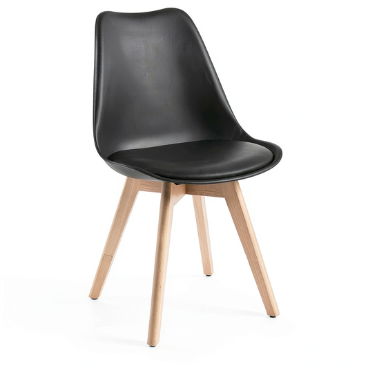 Set di 4 Sedie Moderne con Gambe in Legno e Cuscino Ergonomico, Nero