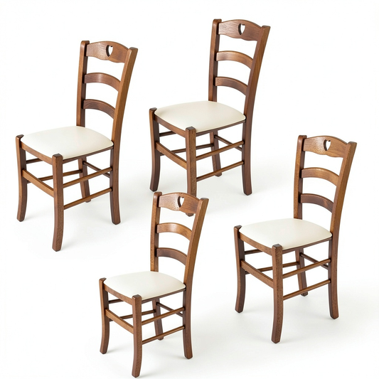 Set di 4 Sedie Cuore in Legno di Faggio e Ecopelle per Cucina e Sala