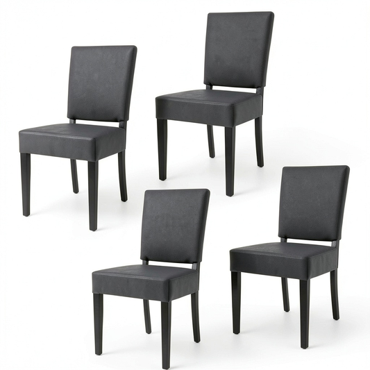 Set di 4 Sedie Tommychairs Genny in Legno di Faggio e Pelle Sintetica Antracite