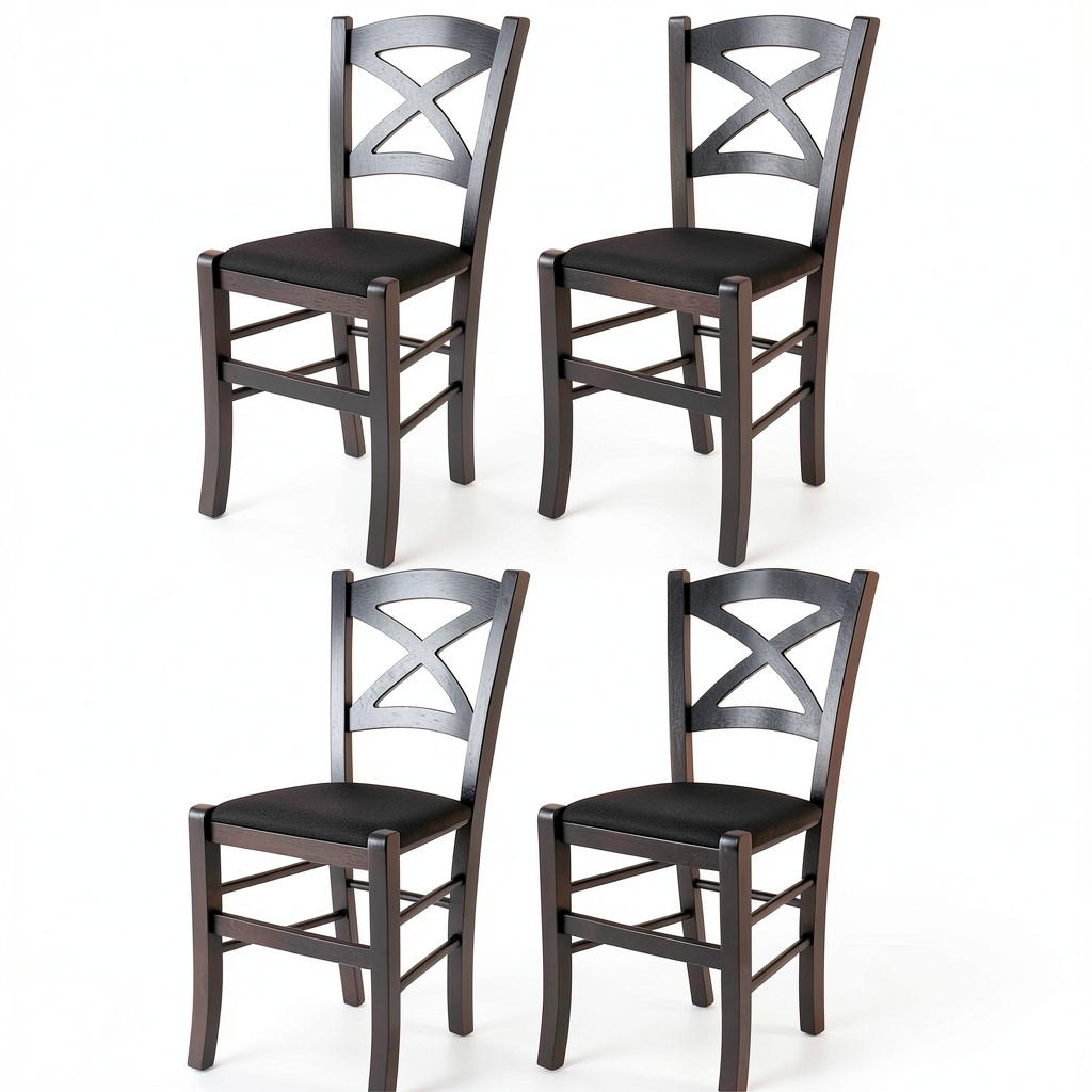 Set di 4 Sedie Tommychairs Cross in Legno di Faggio Nero con Seduta Imbottita Nera