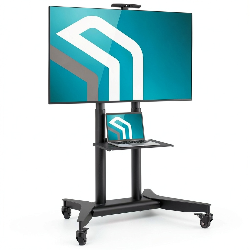 Carrello TV Mobile 32-75'' con Altezza Regolabile e Mensola, Nero