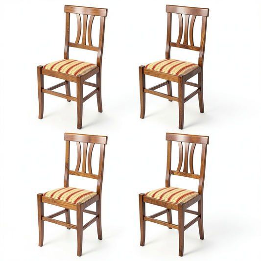 Set di 4 Sedie Artemisia in Legno di Faggio e Tessuto Rosso per Cucina e Sala Pranzo