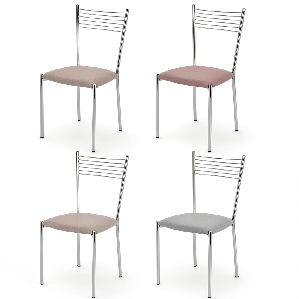 Set di 4 Sedie Elegance per Cucina e Sala da Pranzo con Struttura Cromata e Seduta in Similpelle Grigia