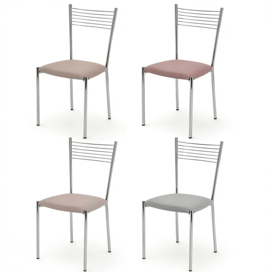 Set di 4 Sedie Elegance per Cucina e Sala da Pranzo con Struttura Cromata e Seduta in Similpelle Grigia