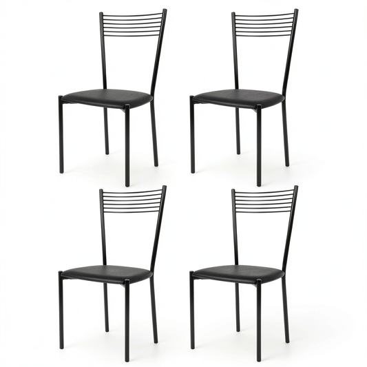Set 4 Sedie Elegance in Acciaio Nero con Seduta in Pelle Sintetica