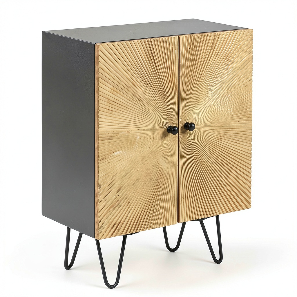 Mobiletto da cucina in legno di mango dorato con dettagli in ottone, 55x30x75 cm, design elegante