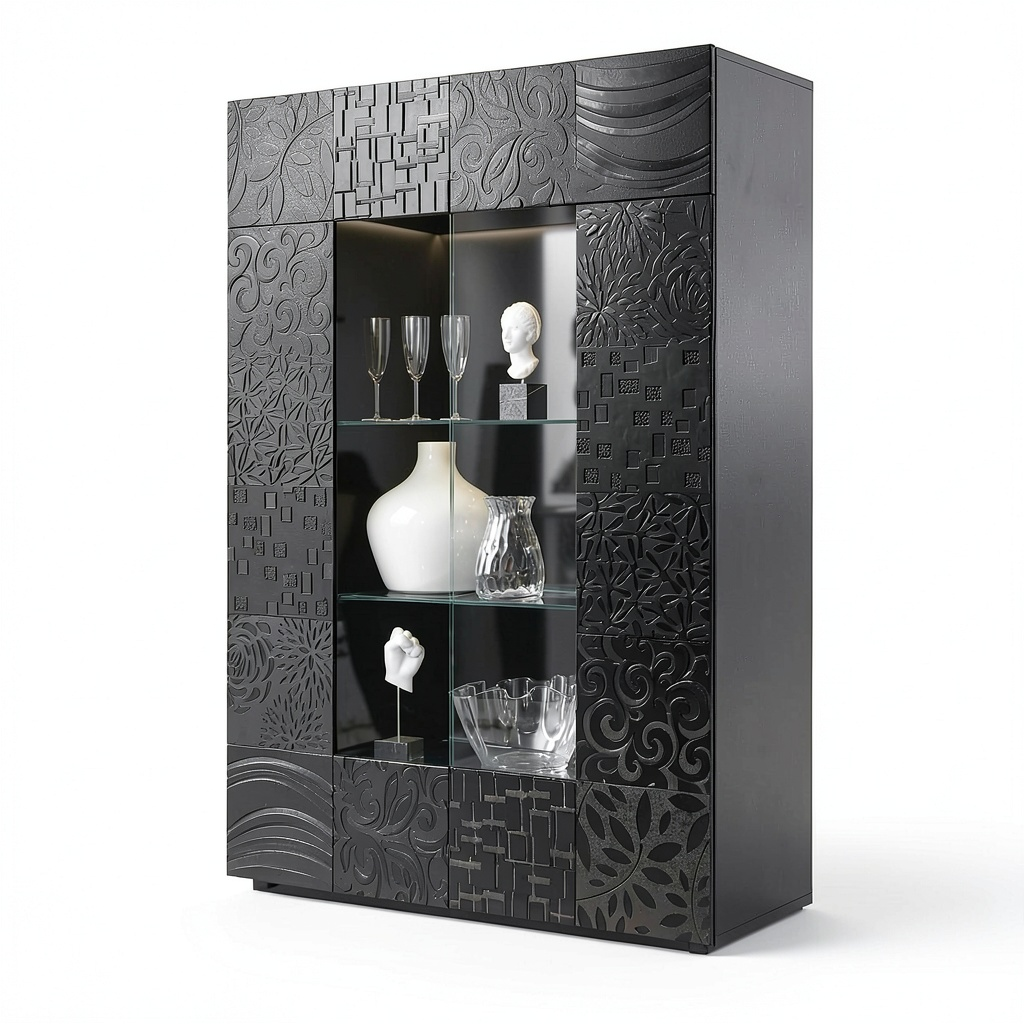 Vetrinetta Moderna 2 Ante Grigio Lucido - Design Italiano per Soggiorno e Cucina