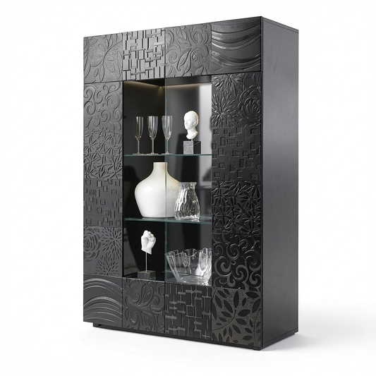 Vetrinetta Moderna 2 Ante Grigio Lucido - Design Italiano per Soggiorno e Cucina